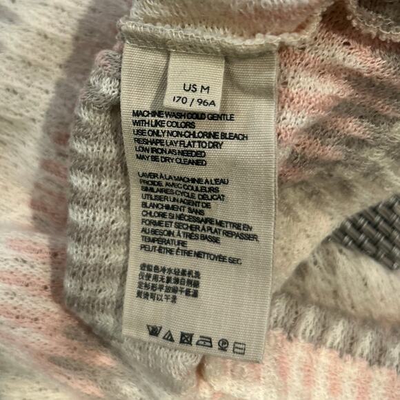 WE THE FREE Knit Stripe Crewneck Short Sleeve Crop Sweater Gray Pink Cream M - Picture 4 of 5